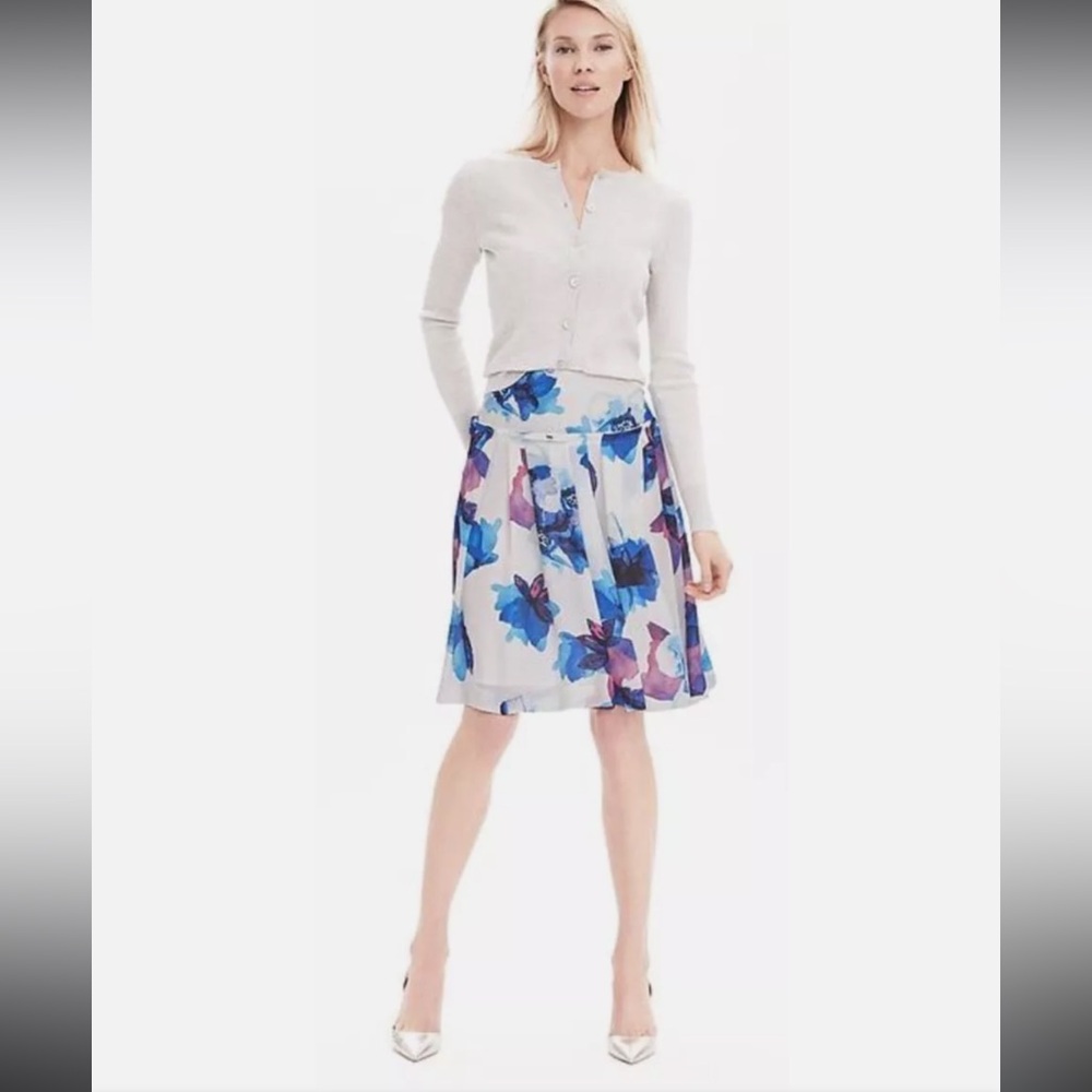 Banana Republic WATERCOLOR PLEATED SKIRT Midnight Floral